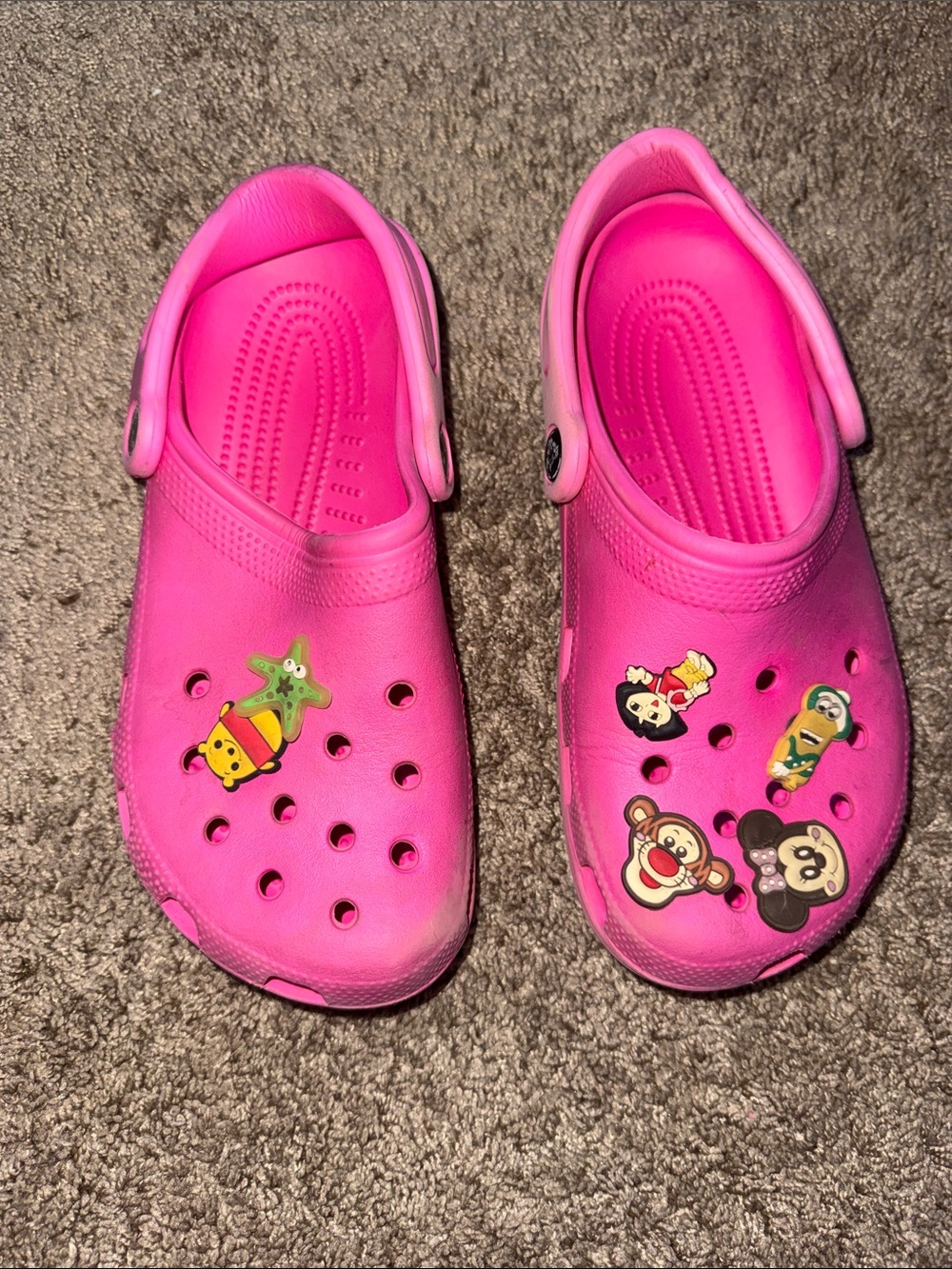 CROCS Kids Bright Pink Slip-On Clogs with Character Charms